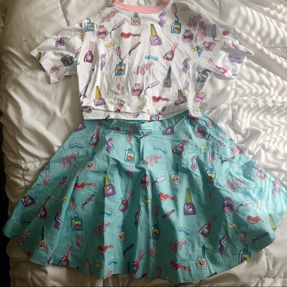 Lazy Oaf Other - Lazy Oaf nail art crop top & circle skirt set